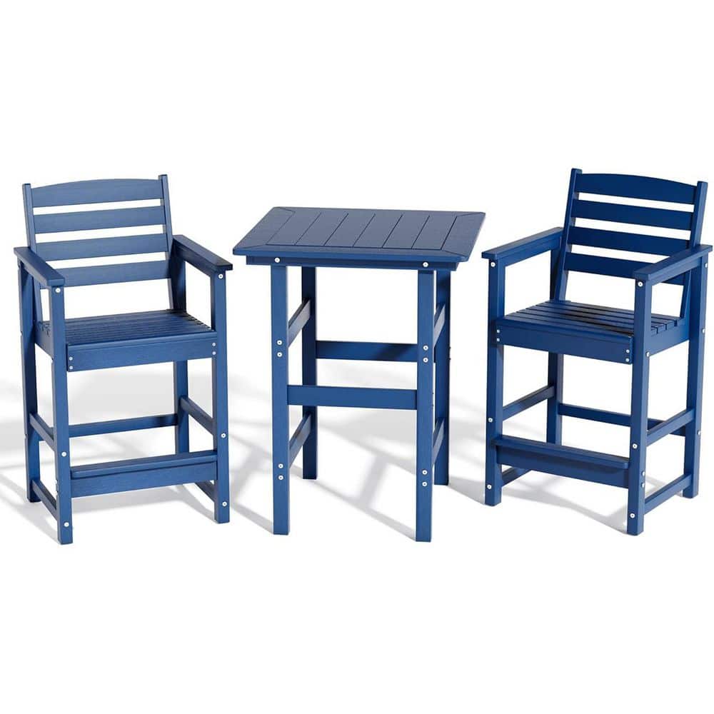 Blue 3-Piece HDPE Plastic Outdoor Serving Bar Set with Square Bar Table price history on PriceWatchPro