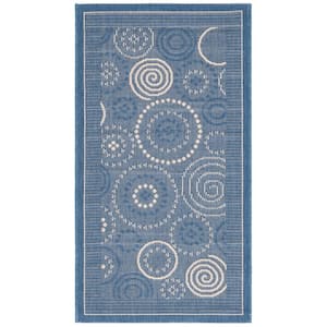 Courtyard Blue/Natural Doormat 2 ft. x 4 ft. Border Indoor/Outdoor Patio Area Rug