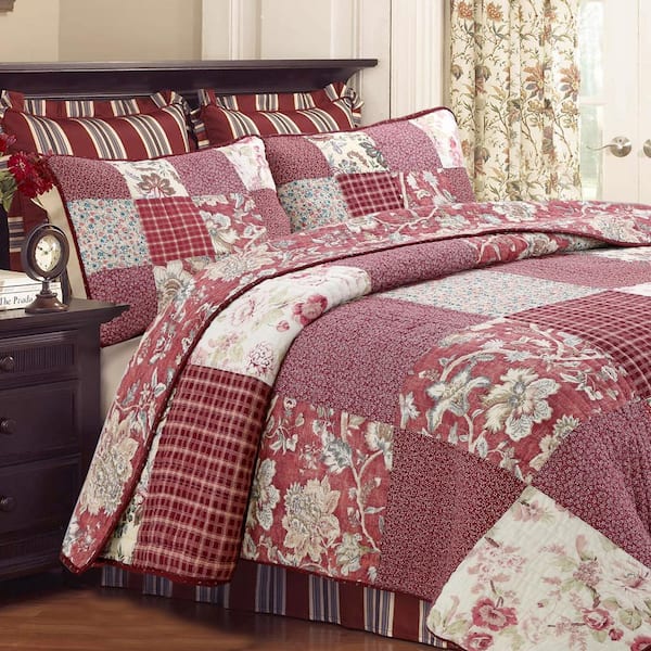 English Roses Bedding Quilt Bedspread Coverlet 3 PC Reversible King Set 