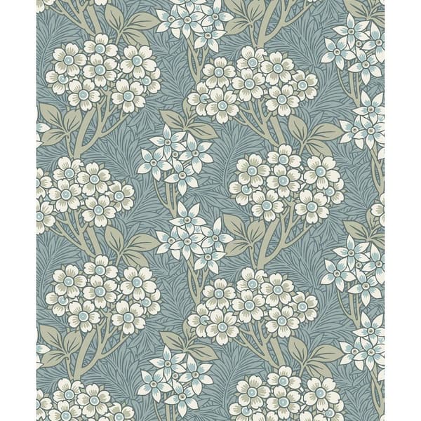 Seabrook Designs Stream Blue and Sage Floral Vine Unpasted Nonwoven Paper Wallpaper Roll 57.5 sq. ft.