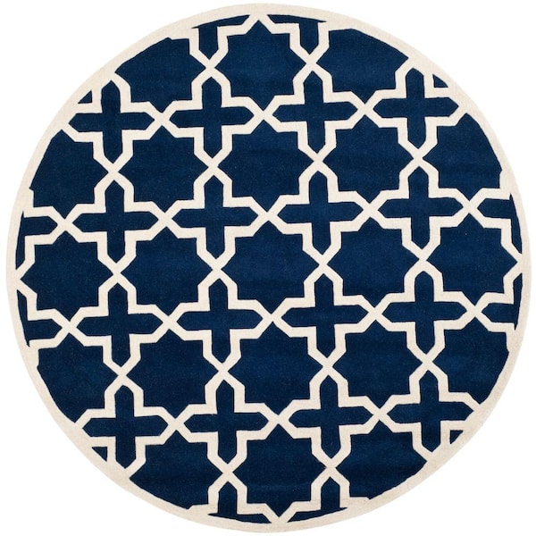 SAFAVIEH Chatham Dark Blue/Ivory 7 ft. x 7 ft. Round Area Rug