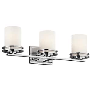 Hendrik 24 in. 3-Light Chrome Contemporary Bathroom Vanity Light with Satin Etched Cased Opal Glass
