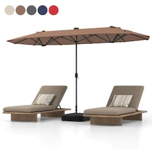 13 ft. Metal Patio Market Umbrella with 36 Solar-Powered LED Lights Cross Base Included in Tan