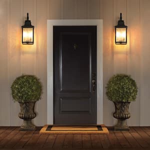 23 in. Black Outdoor Retro Hardwired Wall Lantern Scone with Frosted Glass, No Bulbs Included (2-Pack)