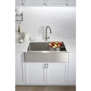 Strive Undermount Farmhouse Apron Front Stainless Steel 36 in. Single Basin Kitchen Sink with Basin Rack