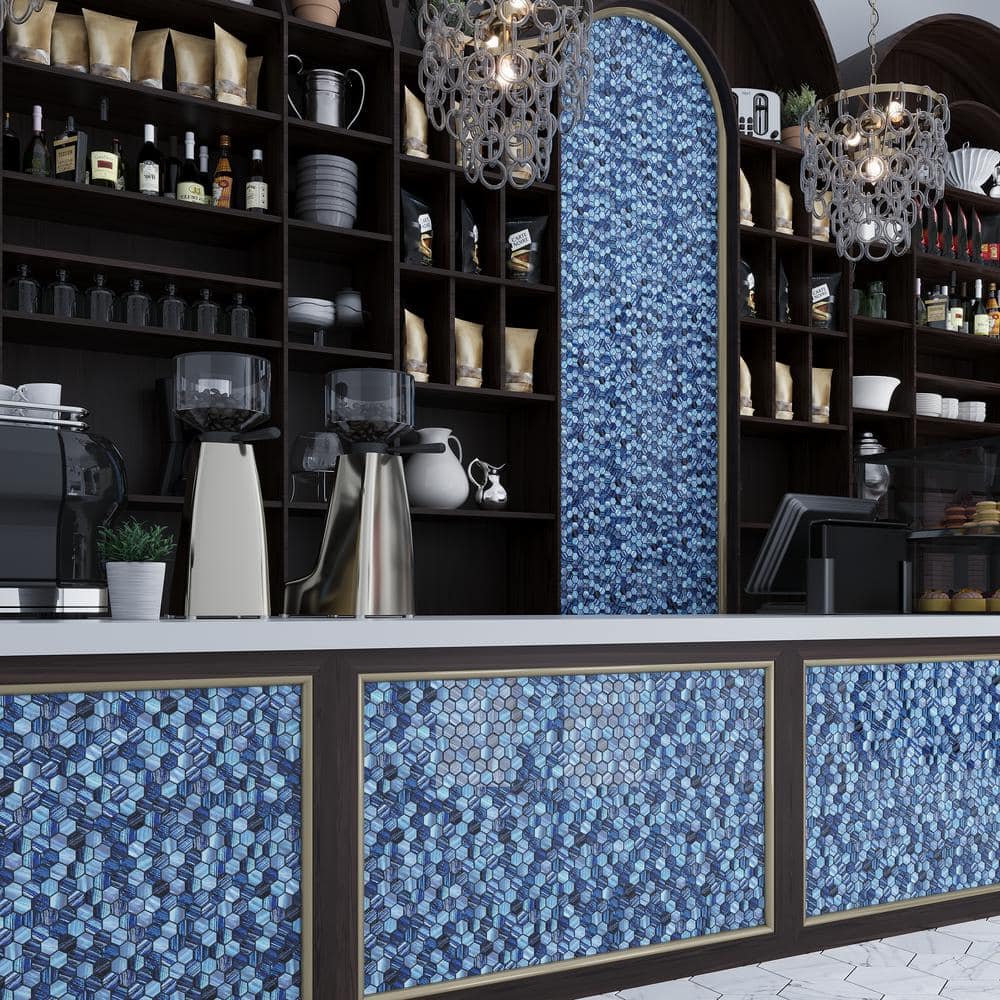 Apollo Blue Hexagon Polished and Matte Glass Mosaic Tile
