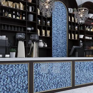 Blue 11.3 in. x 11.3 in. Hexagon Polished and Matte Finished Glass Mosaic Tile (4.43 sq. ft./Case)