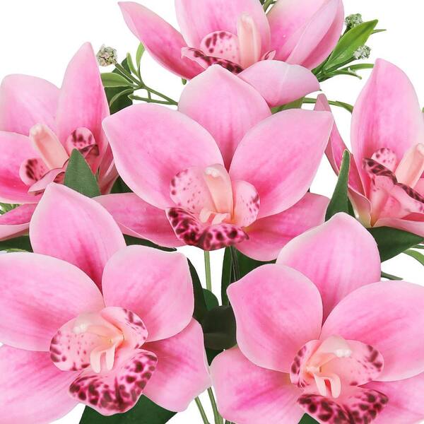 LIVING LUXURY 13 in. Fuchsia Pink Artificial Cymbidium Orchid