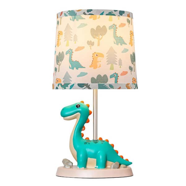 Rottogoon 17.7 in. Green Resin Table Lamp for Kid, Cute Small Dinosaur Bedside Lamp with 1 LED Bulb for Bedroom Nightstand Decor