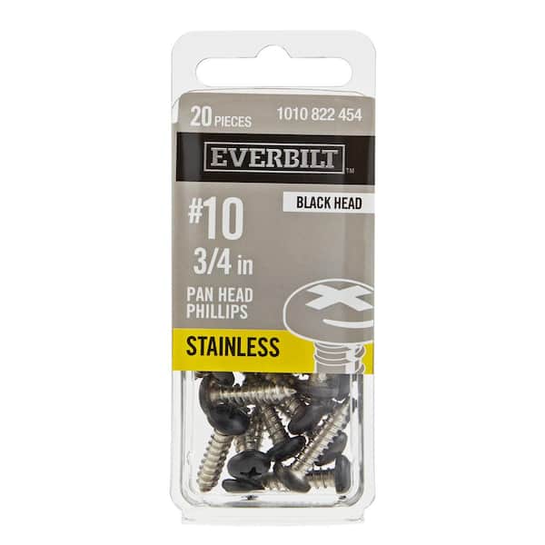 #10 x 3/4 in. Black Stainless Steel Phillips Pan Head Standard Sheet Metal Screw (20-Pack)