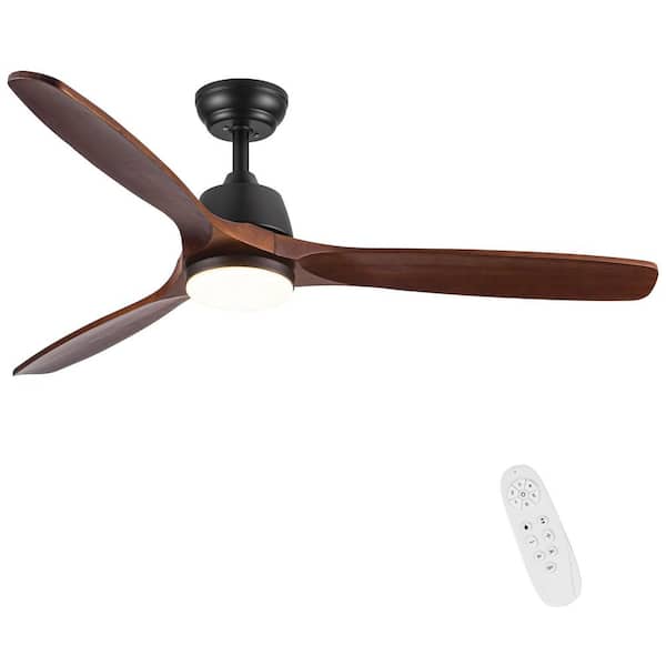 Rustic Series 52 in. Indoor Brown Ceiling Fan Low Profile Farmhouse with LED Light and Remote Included,Downrod Mount