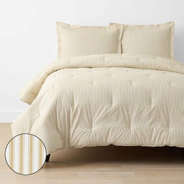 Lucenda Classic Cool Cotton Percale Comforter Set - Textured Stripe Gold, Twin/Twin XL