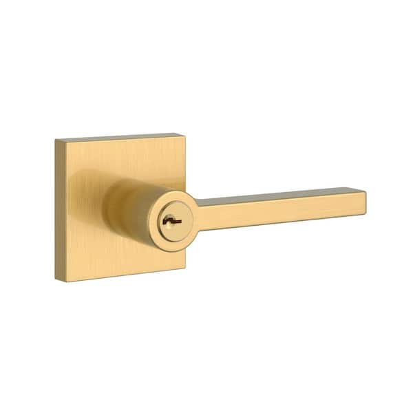 Baldwin Entry Lifetime Satin Brass Right Hand Square Door Lever with Contemporary Square Rose