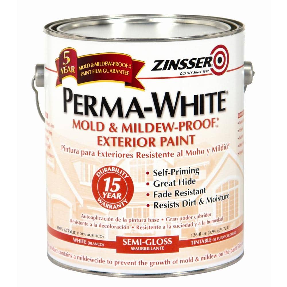 Zinsser Perma White 1 Gal Mold Mildew Proof White Semi Gloss Exterior Paint 4 Pack 3131 The Home Depot