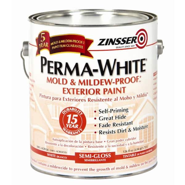 Zinsser Perma-White 1 Gal. Mold & Mildew-Proof White Semi-Gloss Exterior Paint (4-Pack)
