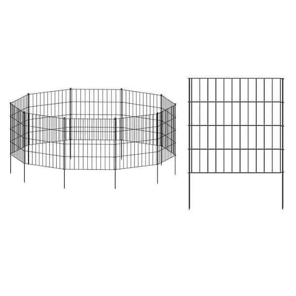 28 in. Metal Garden Fence Animal Barrier, 10 Panels + 11 Stakes, No Dig for Yard, Flower Bed, Lawn, Patio, Black
