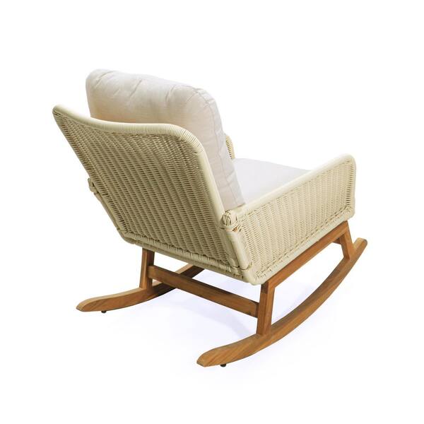 Ivory Wicker Contemporary Outdoor Rocking Chair with Ivory