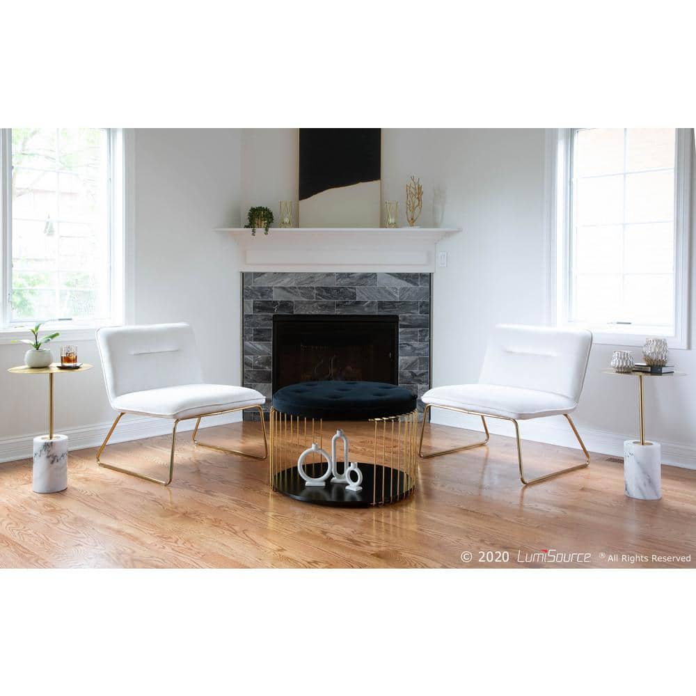 Cream Velvet Contemporary 26" Metal Sleigh Leg Armless Chair