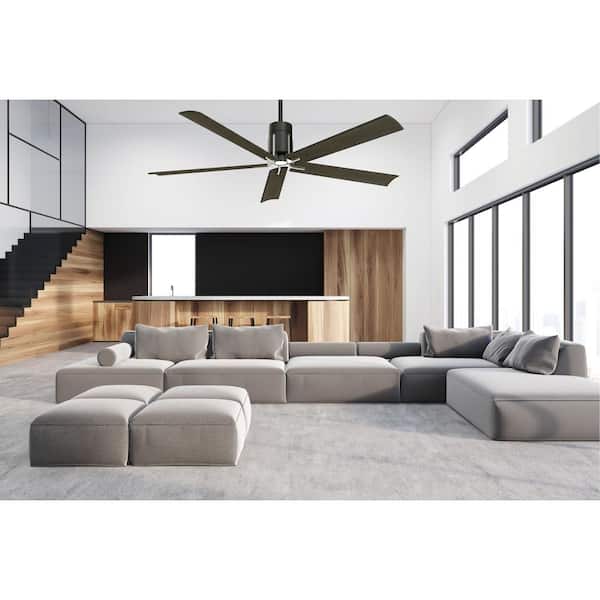 Clean 60 in. Integrated LED Indoor Matte Black with Brushed Nickel Ceiling Fan with Light with Remote Control