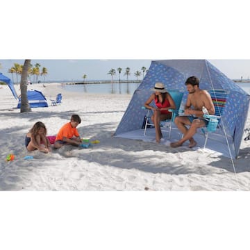 Rio 8 ft. Pop-Up Beach Shelter with Surfer Print in Blue BH301-202-1