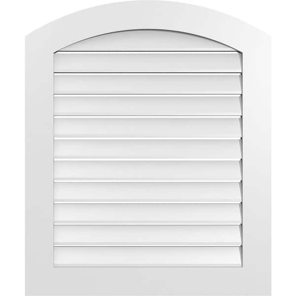 Ekena Millwork 30 in. x 34 in. Arch Top Surface Mount PVC Gable Vent: Decorative with Standard Frame