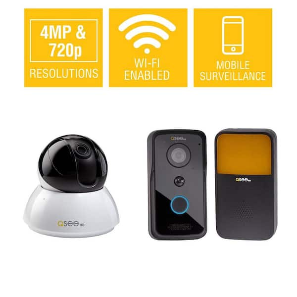 Q-SEE 4MP Wi-Fi Pan-Tilt Camera with 720p Wi-Fi Smart Video Doorbell and Chime