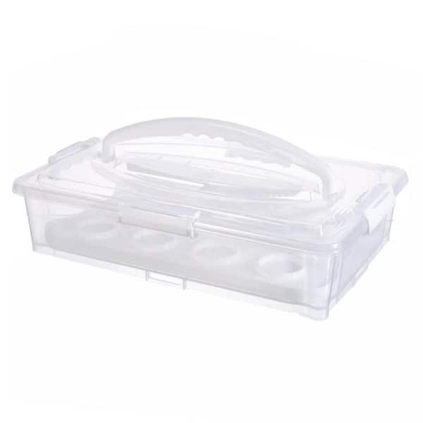 Plastic Cake Carrier White Stackable Dessert Storage Container with Handle for Full Size Cake or 12 Cupcakes