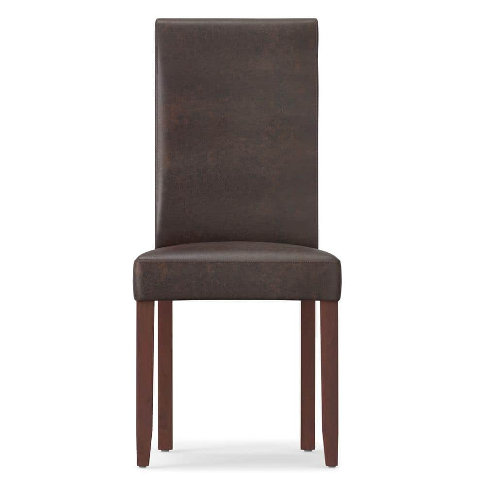 Distressed Brown Faux Leather Parsons Dining Chairs, Set of 2