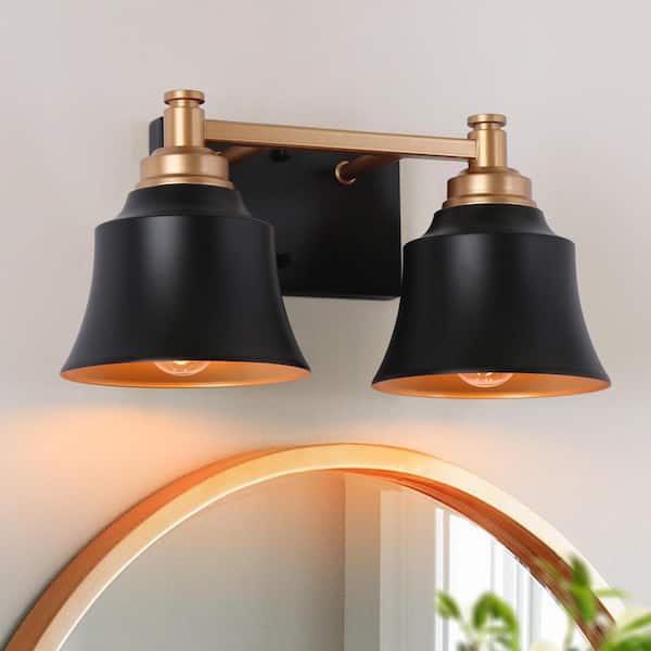 LNC Modern 14 in. 2-Light Painted Black and Gold Bath Vanity Light with ...