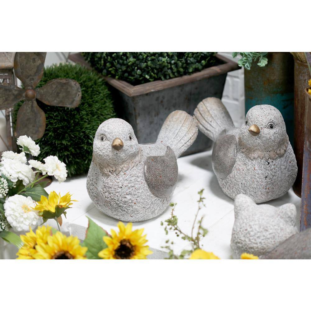 Gray Polystone Indoor Outdoor Bird Sculptures Set of 2