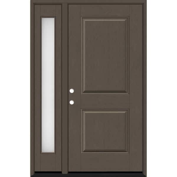 Steves & Sons Regency 51 in. x 80 in. 2P Squaretop RHIS Ashwood Stain Mahogany Fiberglass Prehung Front Door w/Obscure 12in. SL 6-9/16