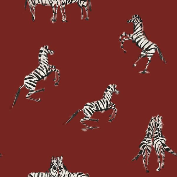 Tempaper Novogratz Zebras In Love Red Peel and Stick Wallpaper (Covers 28 sq. ft.)