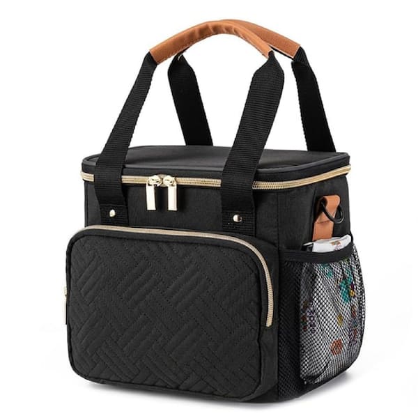 3 qt. 6-Bottle Capacity Breastmilk Cooler Bag with Ice Pack for Baby Bottles Insulated and Portable Black