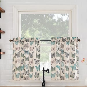 Magdalena Crushed Voile 56 in. W x 24 in. L Sheer Rod Pocket Kitchen Curtain Tier Pair in Blue