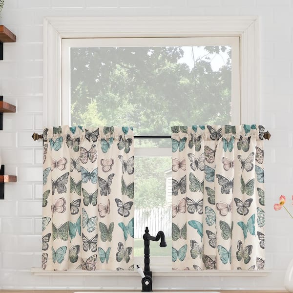 No. 918 Magdalena Crushed Voile 56 in. W x 24 in. L Sheer Rod Pocket Kitchen Curtain Tier Pair in Blue