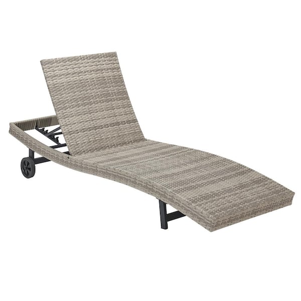 LAUREL CANYON Grey PE Rattan Adjustable Chaise Lounge Sets with Wheels Back