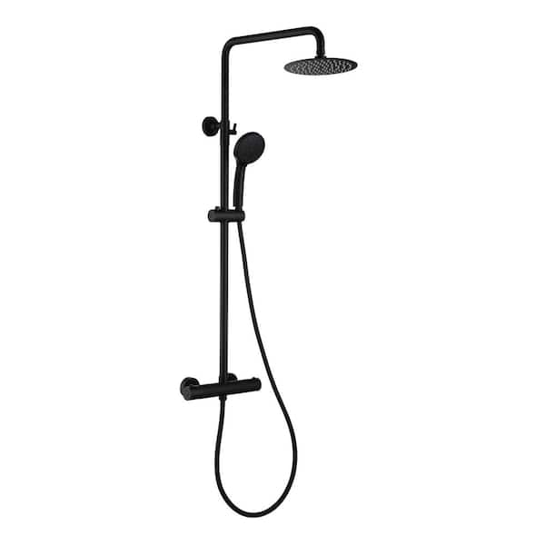 Tahanbath 1-Spray 8 in. Wall Mount 1.8 GPM Dual Shower Head and Handheld Shower Head in Matte Black