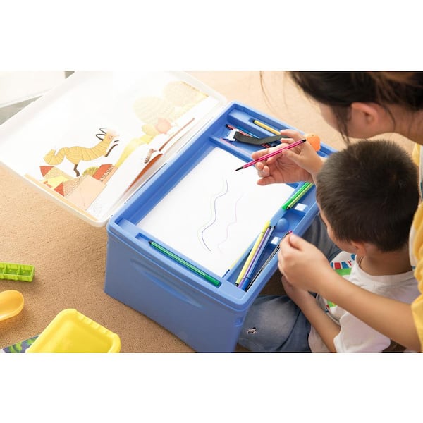 Basicwise Blue and White Kids Portable Fold-able Plastic Lap Tray