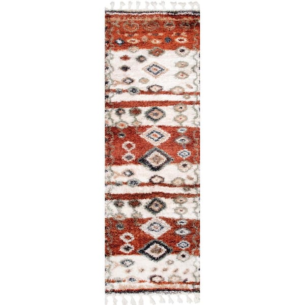 nuLOOM Southwestern Rosemarie Moroccan Tassel Shag Red 3 ft. x 10 ft. Indoor Runner Rug