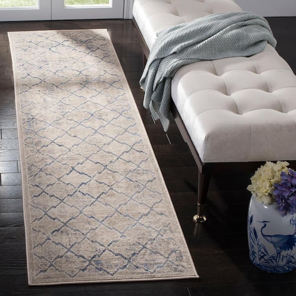 Brentwood 2 ft. x 22 ft. Light Gray/Blue Distressed Border Runner Rug