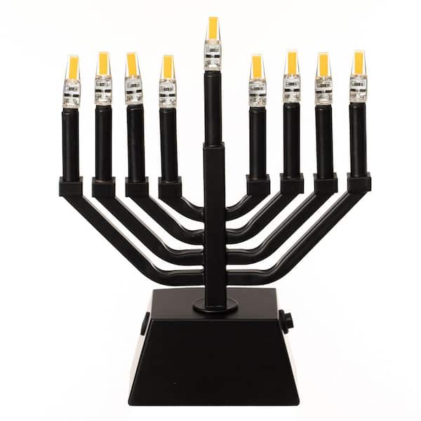 Wall Mount 9-Branch Hanukkah Menorah with LED Candles Illuminated Display Decorative Accent Judaica Centerpiece Black