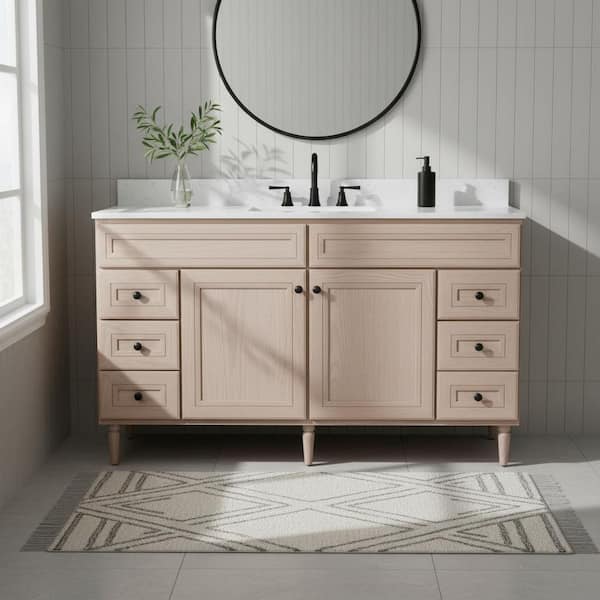 Ryansbrook 61 in. Single Sink Champagne Brown Freestanding Bath Vanity with Mineral White Quartz Top Assembled