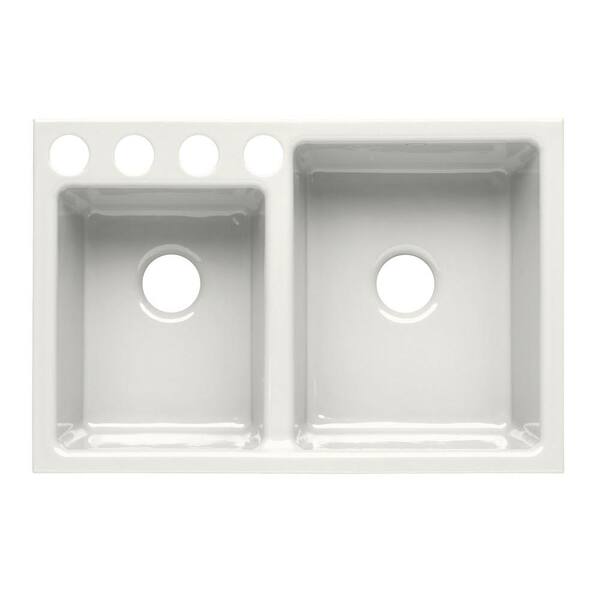 KOHLER Clarity Drop-in Undermount Cast Iron 32.25 in. 4-Hole Double Kitchen Sink in White