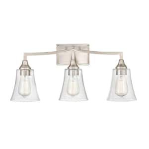 Caily 24 in. 3-Light Brushed Nickel Vanity Light with Clear Glass Shade