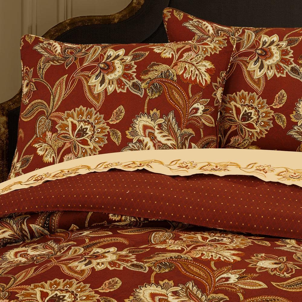Montecito Red and Gold Jacobean Queen Comforter Set