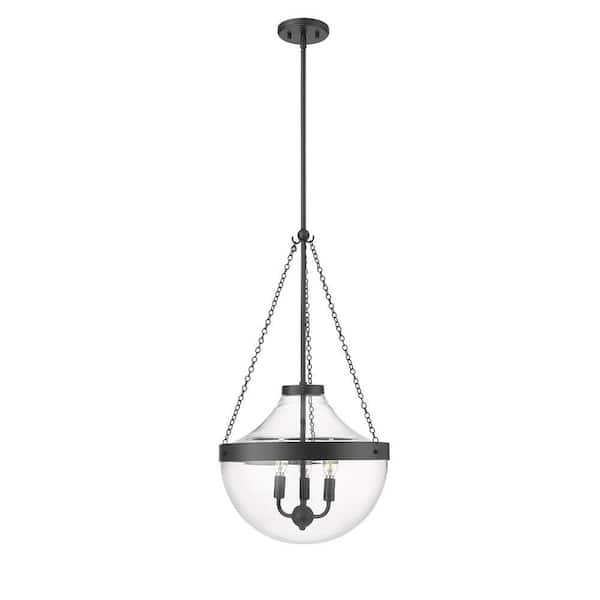 Clarra 120-Watt 3-Light Matte Black Pendant-Light Clear Shade
