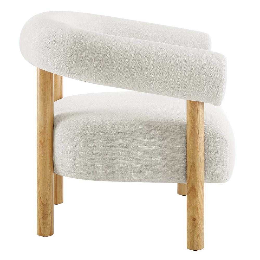 Ivory Natural Upholstered Leather Accent Chair with Wooden Legs