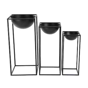 28 in. x 13 in. Black Metal Modern Planter (Set of 3)