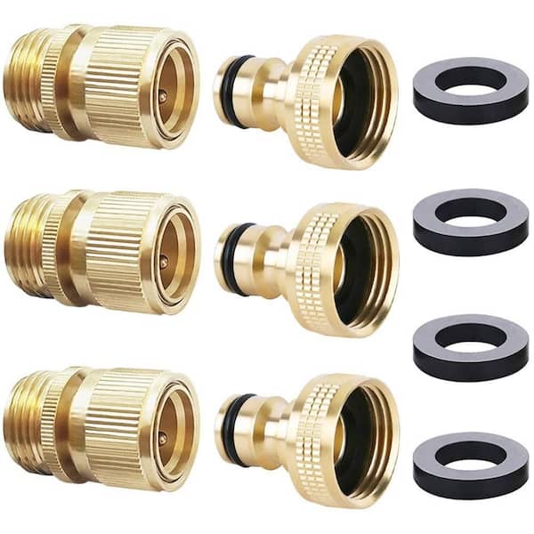 SenQWFa 3/4 in. Brass Quick Connect Garden Hose Fitting Adapter Set (3-Pack)
