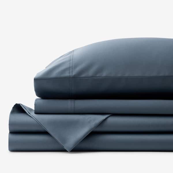 The Company Store Legends Hotel Supima Wrinkle Free Sateen Steel Blue Sateen Queen Sheet Set